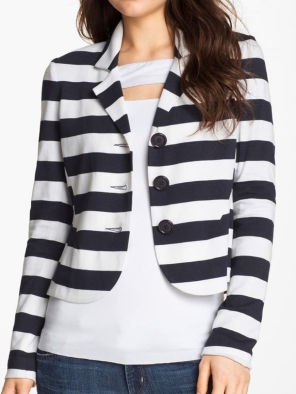 Bailey 44 Angelfish Nautical Stripe Knit Blazer Jacket Navy White Medium